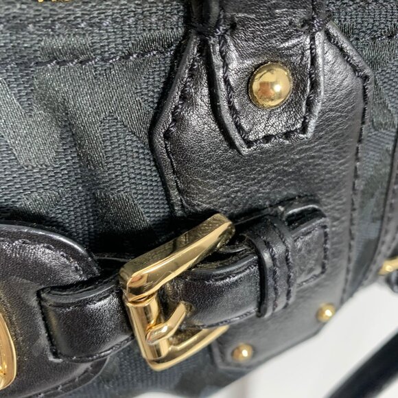 Michael Kors Black Canvas/Leather Gansevoort Shoulder Handbag + Gold Hardware - Picture 4 of 16